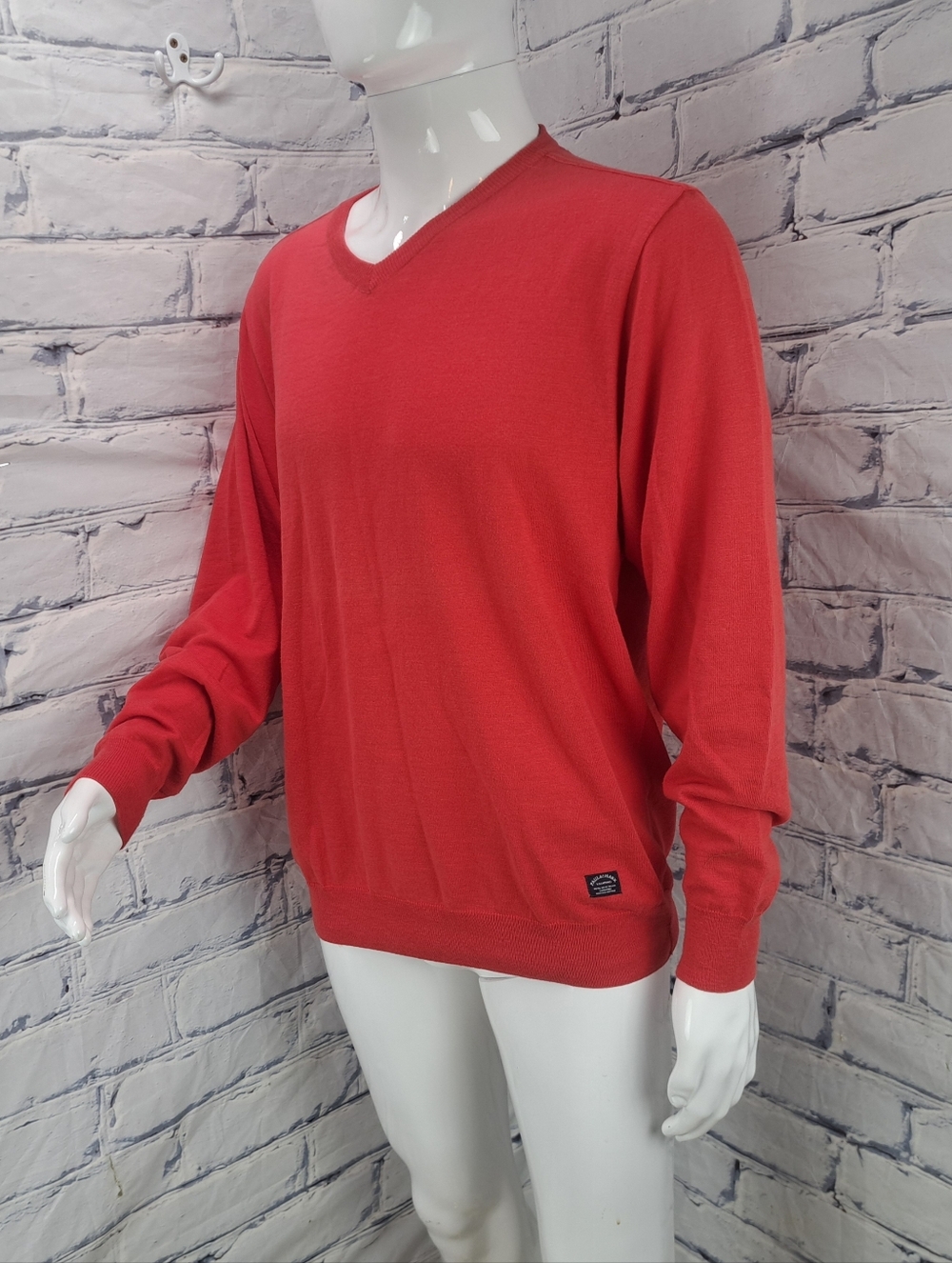 Paul & Shark Yachting Men's V-Neck Sweater Red Vintage Cotton Italy Size Large